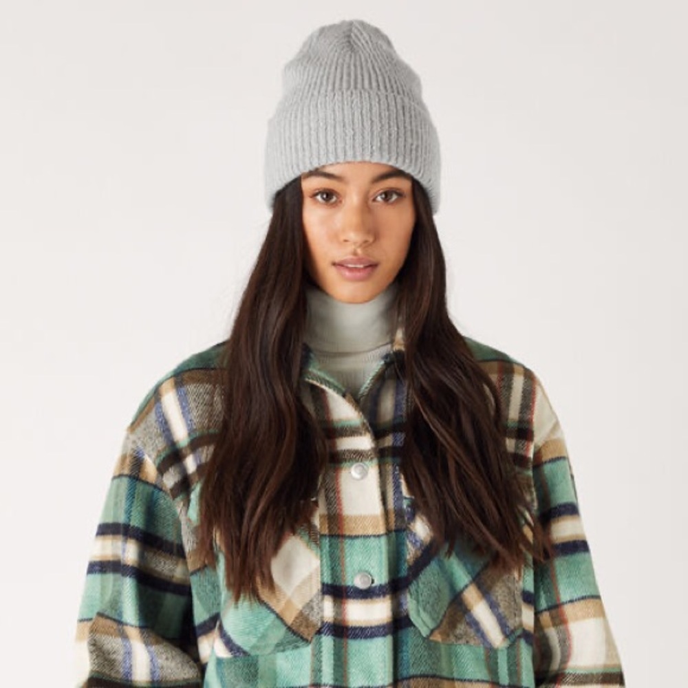 BDG GREY KNIT RIBBED BEANIE URBAN OUTFITTERS